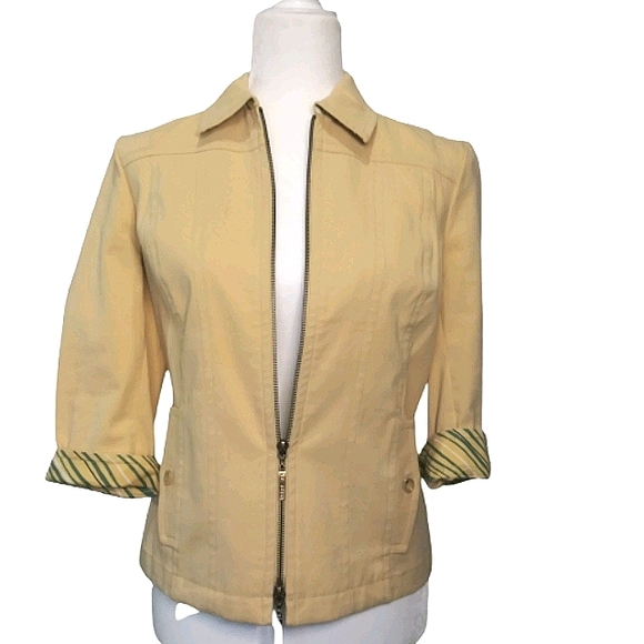 St John Sport Pale Yellow Collared Zip Up Jean Blazer Jacket Size 2P - Picture 1 of 16